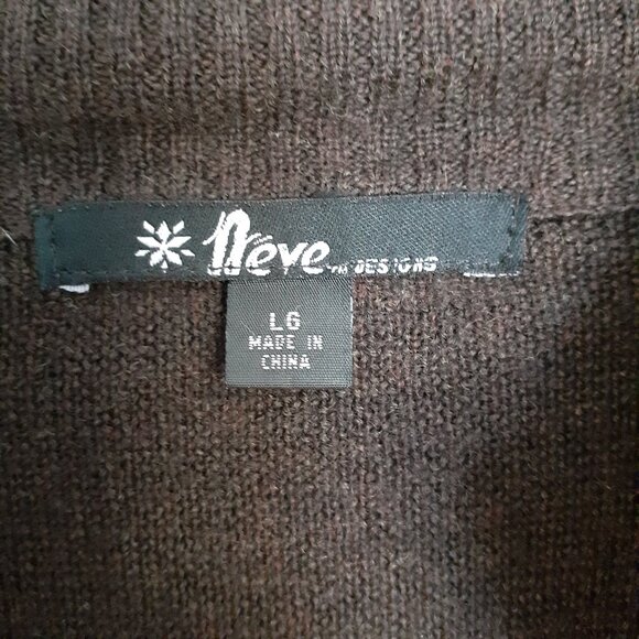 Neve Full Zip Mock Neck Wool Cardigan Sweater with Zip Pockets Brown Size L - Picture 3 of 13